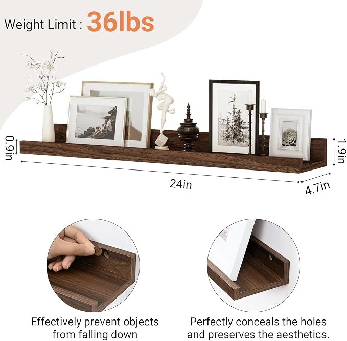 Floating Shelves for Wall, 24 inch Wood Floating Shelves Set of 2, Picture - Image 3