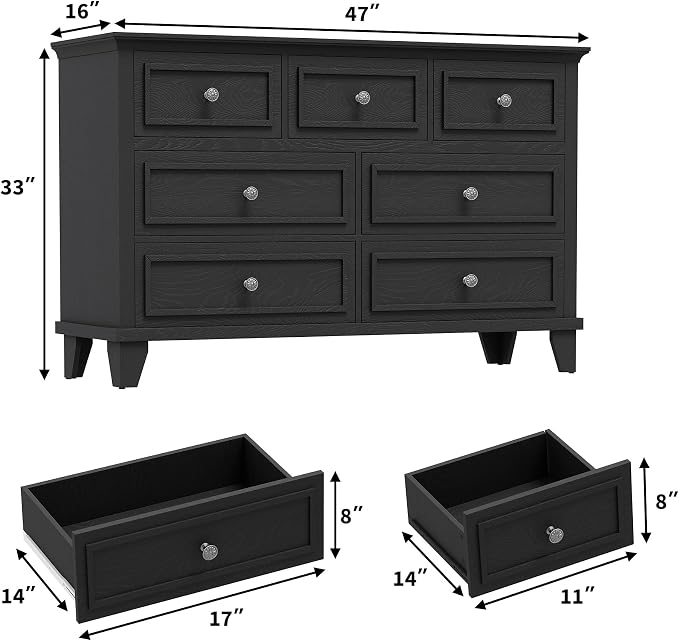 IDEALHOUSE 7 Drawer Dresser, Large Wooden Storage Chest of Drawers - Image 2