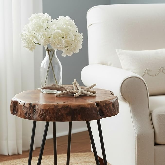 WELLAND Unique Shape Date Tree End Table Live Edge Side Table Plant Stand - Image 6