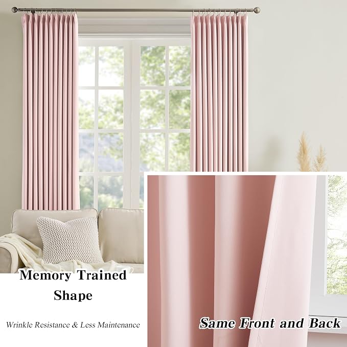 Baby Pink Room Darkening Curtains, Pinch Pleat - Image 6