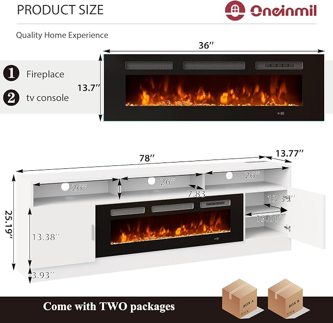 oneinmil 78" Fireplace TV Stand - Image 2