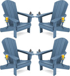 SERWALL Folding Adirondack Chair, HDPE Adirondack Chairs Set of 4, Plastic by SERWALL