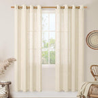 Semi Sheer Linen Curtains for Living Room 80 Inch Length 2 Panels | Beige by LAMIT