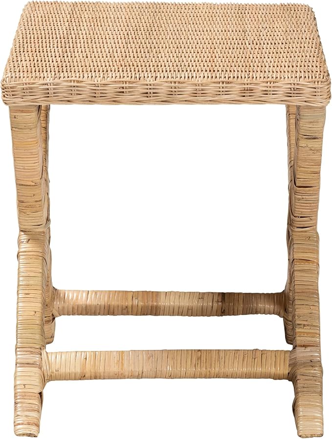 Bali & pari Farica Modern Bohemian Natural Rattan and Mahogany Accent Bench - Image 5