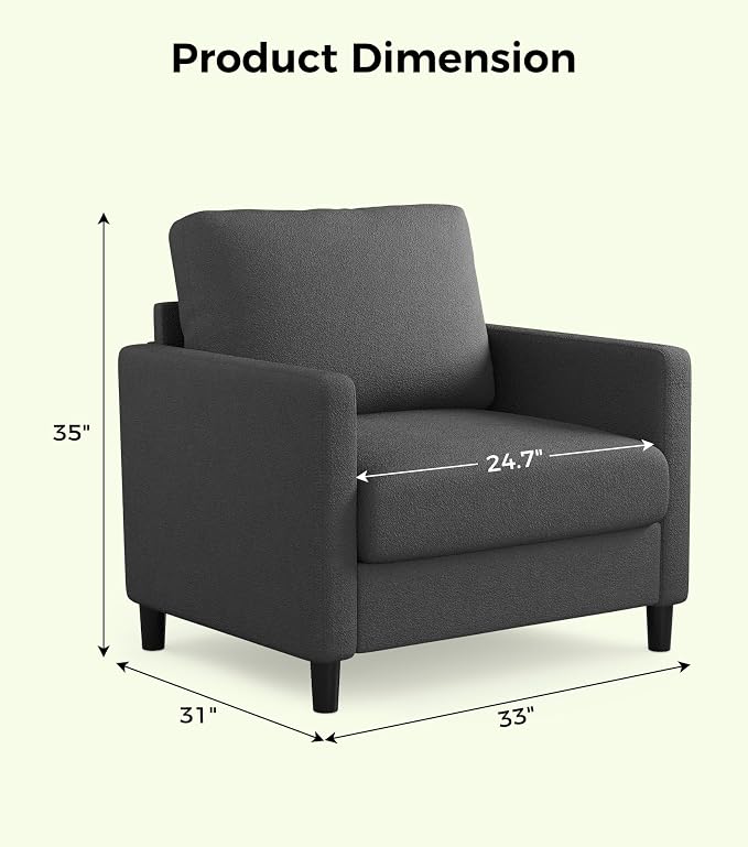 Welzona Sofa Accent Chair, Tool-Free Setup Living Room Accent Chairs, Comfy Arm - Image 2
