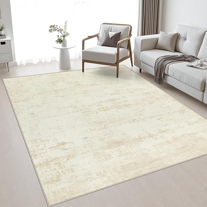 6x9 Area Rug Living Room: Modern Washable Indoor Soft Carpet Beige | - Image 5