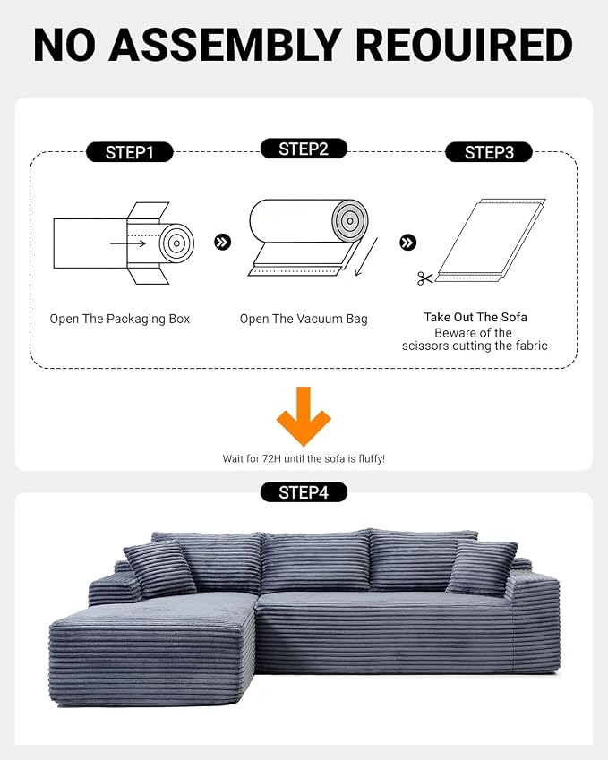 108 Inch Cloud Sectional Couch, Modern Modular Sectional Sofa - Image 4