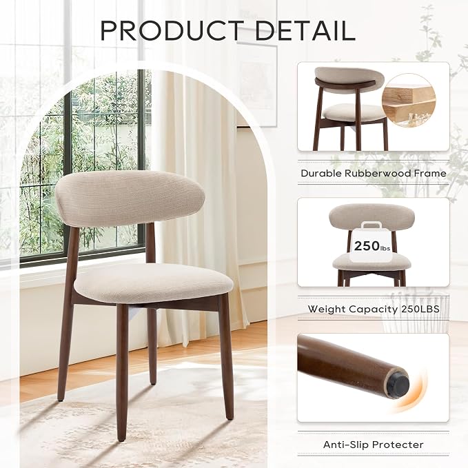 COLAMY Wooden Dining Chairs Set of 2, Modern Fabric Upholstered Kitchen Side - Image 6