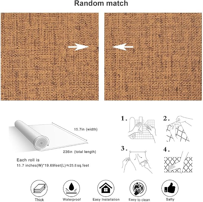 Brown Contact Paper Textured Beige Grasscloth Wallpaper Peel and Stick - Image 5