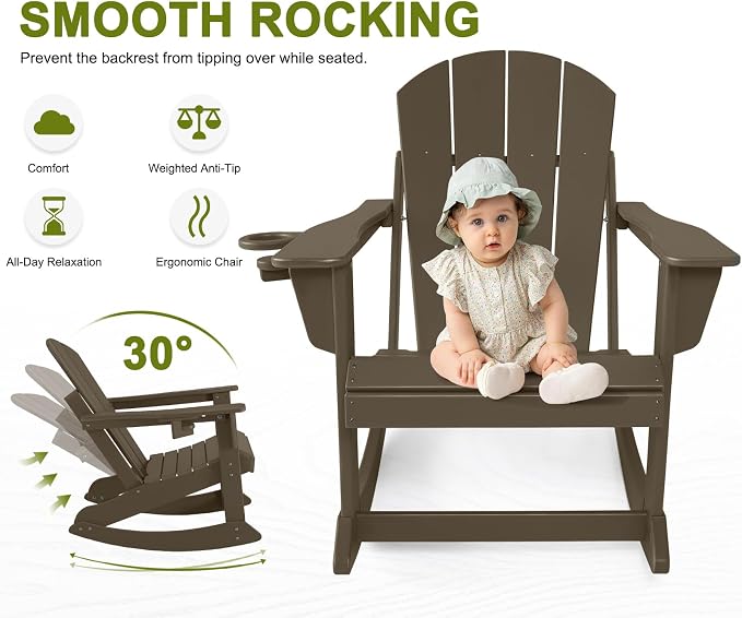 Outdoor Rocking Chairs Set of 4, HDPE Poly All-Weather Patio Rocking Chairs - Image 5