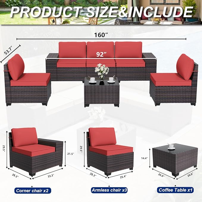 ALAULM 6 Pieces Patio Furniture Set, Oversized Seat/Armrest and High Back - Image 3