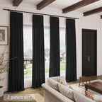 Black Short Linen Textured Curtains 40 Inches Long 2 Panels Set - Image 7