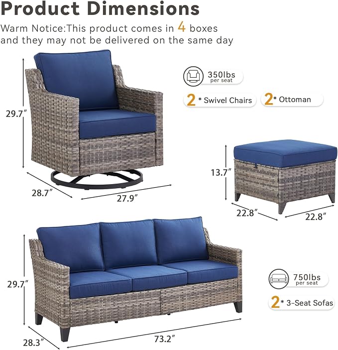 Outdoor Patio Furniture Set-6 Piece High Back Outdoor Furniture Set Sectional - Image 8