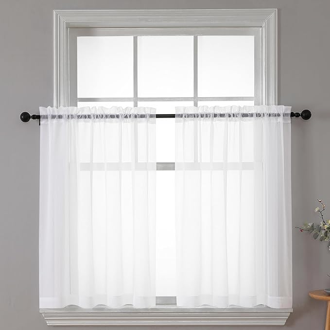 Chyhomenyc White Sheer Curtains 30 inch Length 2 Panels | Light Filtering by Chyhomenyc