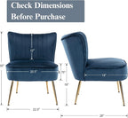 Velvet Accent Chair Set of 2 Comfy Living Room Chair Armless Slipper Chair Mid - Image 2