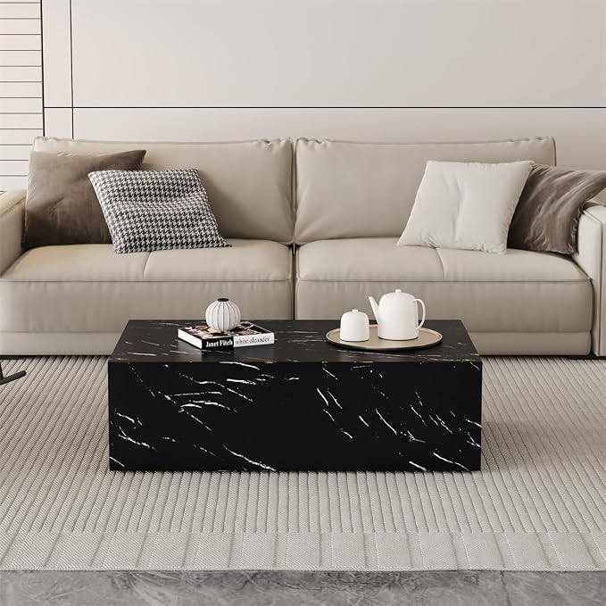 Coffee Table Living Room Table, Modern Black Faux Marble Center Couch Table - Image 6