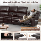 Yolsali Manual Reclining Sectional Sofa Set, 4 Seats Soft Leather Recliner - Image 6