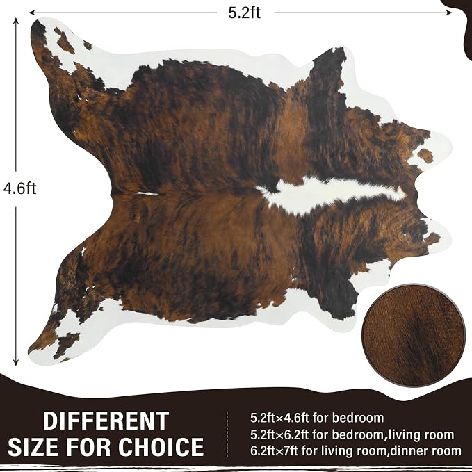 Faux Cowhide Rug, Animal Cow Hide Rug, 4.6 x 5.2 Ft Black and Brown | Premium - Image 2