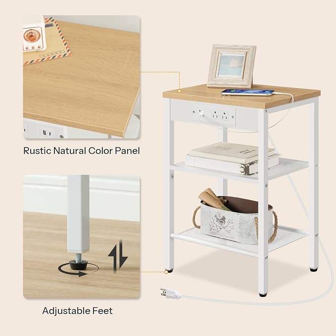 HOOBRO Side Table with Charging Station and USB Port, Small End Table - Image 6