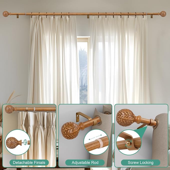 QDWIS 2 Pack Boho Wood Curtain Rods - Image 9