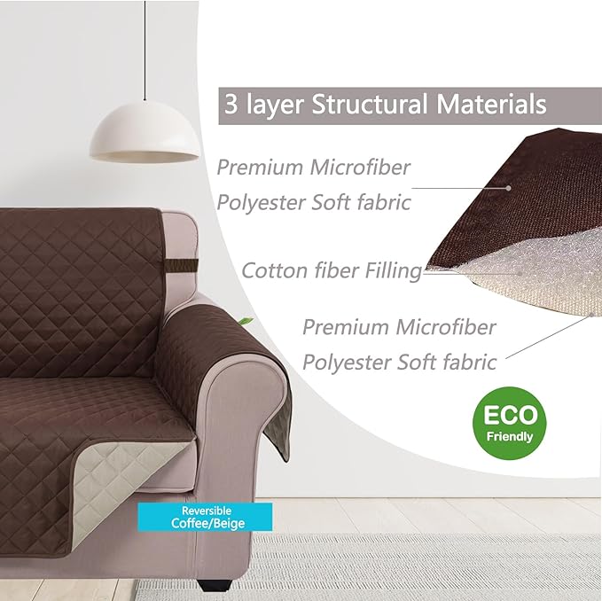U-NICE HOME Reversible Oversized 28''Chair Covers, Coffee/Beige | Armchair Cover - Image 5