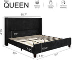 HOWE Queen Size Bed Frame with 50.8" Tall Wingback Headboard, Modern Corduroy - Image 2