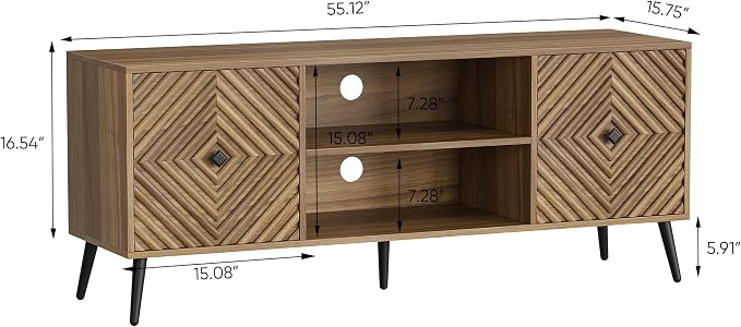Smuxee Walnut TV Stand with Fluted Diamond Doors, 55.12" Mid Century Modern TV - Image 8