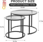 aboxoo Gold Nesting Coffee Table Set of 2, Small Glass Round Nesting Tables - Image 2