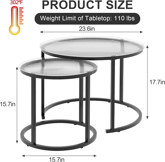 aboxoo Gold Nesting Coffee Table Set of 2, Small Glass Round Nesting Tables - Image 2