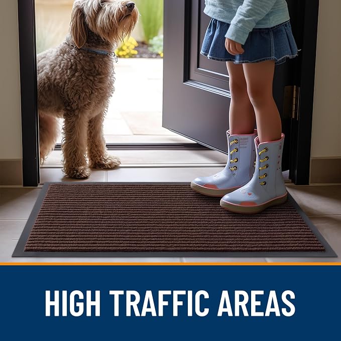 OLANLY 2-Pack Front Door Mats 35x23, Waterproof Heavy-Duty Doormats | Brown - Image 7