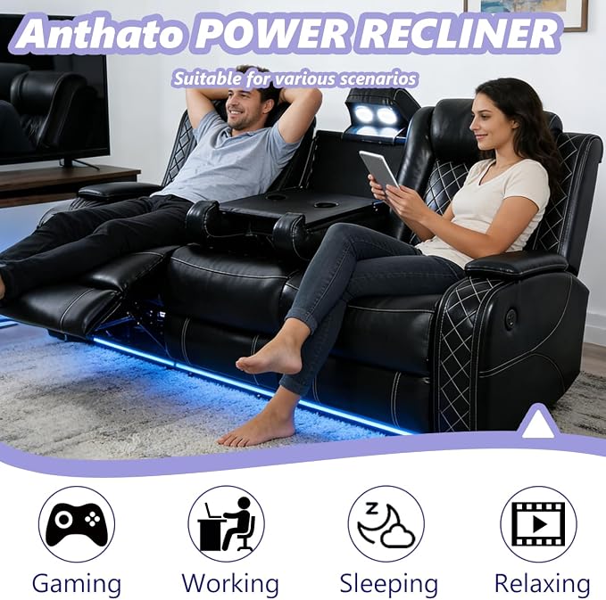 Power Reclining Sofa Set, Living Room Furniture Sets, Leather Power Recliner - Image 4