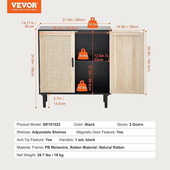 VEVOR Rattan Cabinet, Buffet Cabinet - Image 3