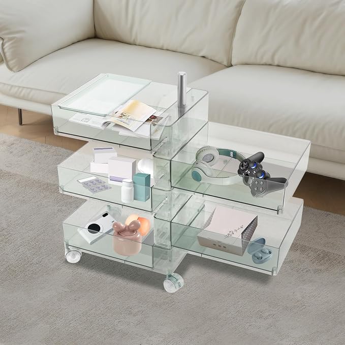 5 Tier Storage Cabinet, 360° Rotating Sofa Side Cabinet, Mobile Bedside Table - Image 4