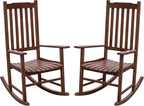 Flamaker Acacia Wood Patio Rocking Chair Set of 2, High Back and Widen Armrest by Flamaker