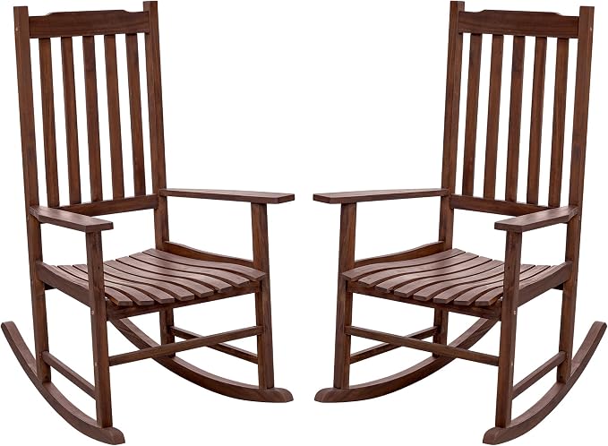 Flamaker Acacia Wood Patio Rocking Chair Set of 2, High Back and Widen Armrest by Flamaker