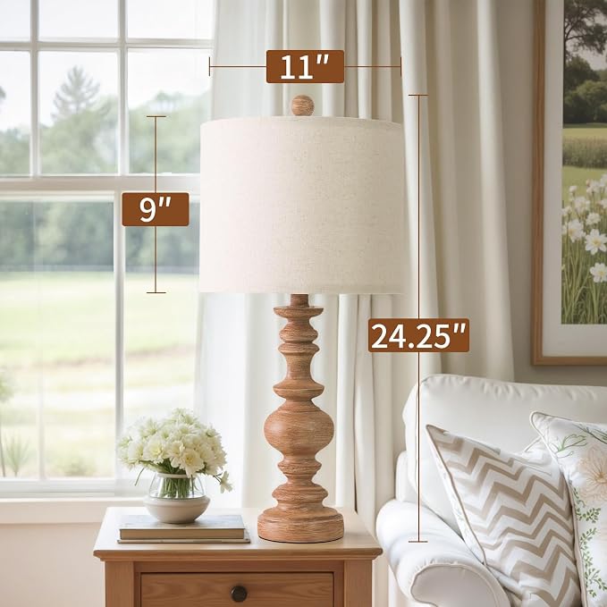 BOBOMOMO 24" Farmhouse Table Lamps Set of 2 – Rustic Light Brown Resin Bedside - Image 5