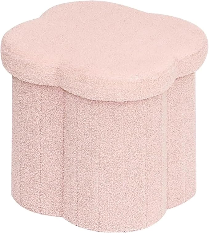 Boucle Storage Ottoman Cube, 13.8" Flower-Shaped Footstool by Unknown