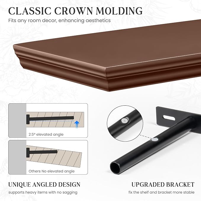 Fun Memories Floating Shelves 40 Inch Long, 9.3 Inch Deep Classic Crown Molding - Image 3