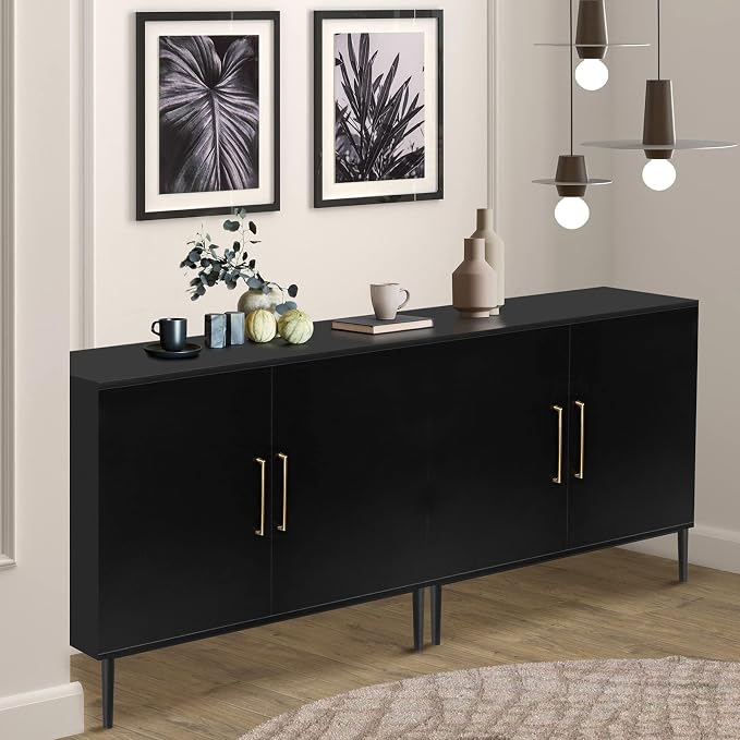 Set of 2 Storage Cabinet with Doors, Modern Black Accent Cabinet, Free Standing - Image 6