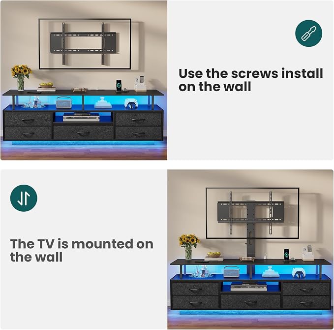 BTHFST TV Stand with Mount for 32/55/65/70 inch TVs, 51.2" LED TV Stand with - Image 7