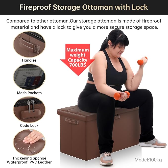 ENGPOW Storage Ottoman Bench, Fireproof Folding Bench - Image 6