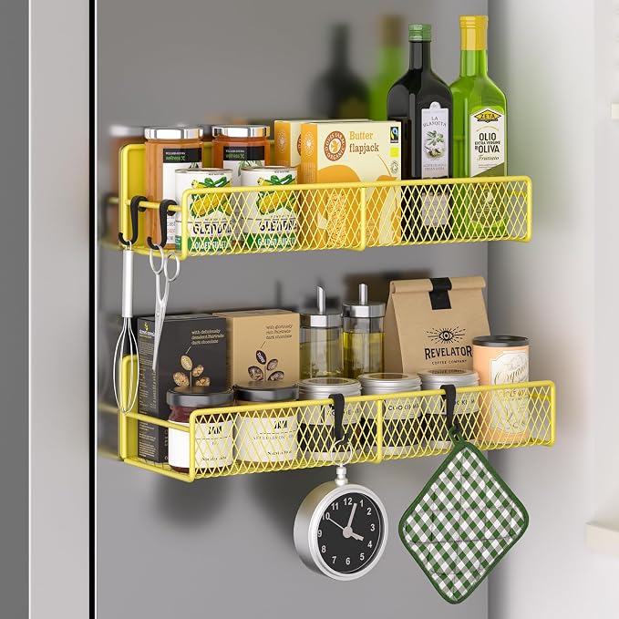 Magnetic Spice Rack for Refrigerator, 2 Pack 100% Metal Strong Magnet Shelf by DTUQYX