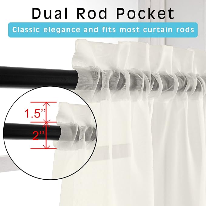 Ivory Sheer Curtains 90 Inches Long 2 Panels - Image 4