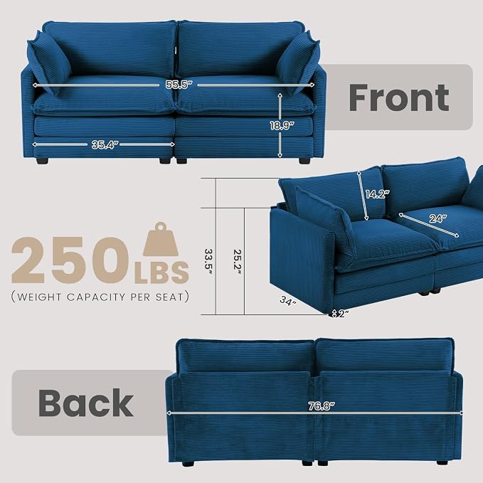 78'' Sectional Modular 2 Seat Cloud Loveseat, Oversized Love Seat 2 Seat Sofa - Image 2