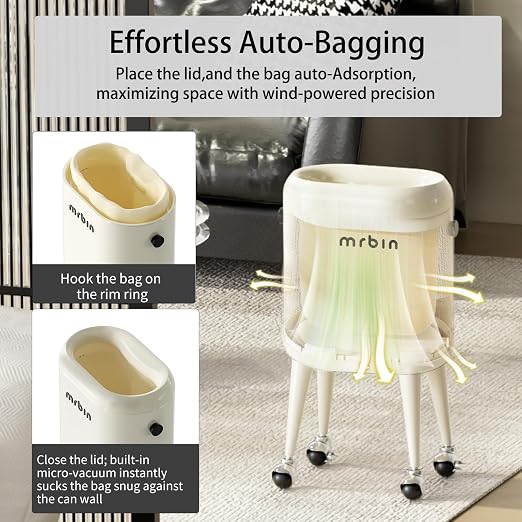 MRBIN Office Trash Can with Lid, Small Bathroom Automatic Adsorption Open Top - Image 3