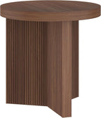 Henn&Hart 22'' Fluted Scandinavian Round End Table Ribbed Side Table, Nightstand by HennHart