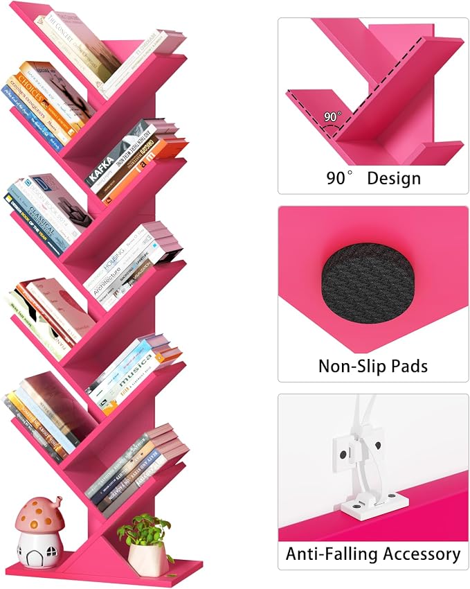 SHEEPAM 10 Tier Tree Book Shelf, Floor Standing Wood Bookshelf - Image 6