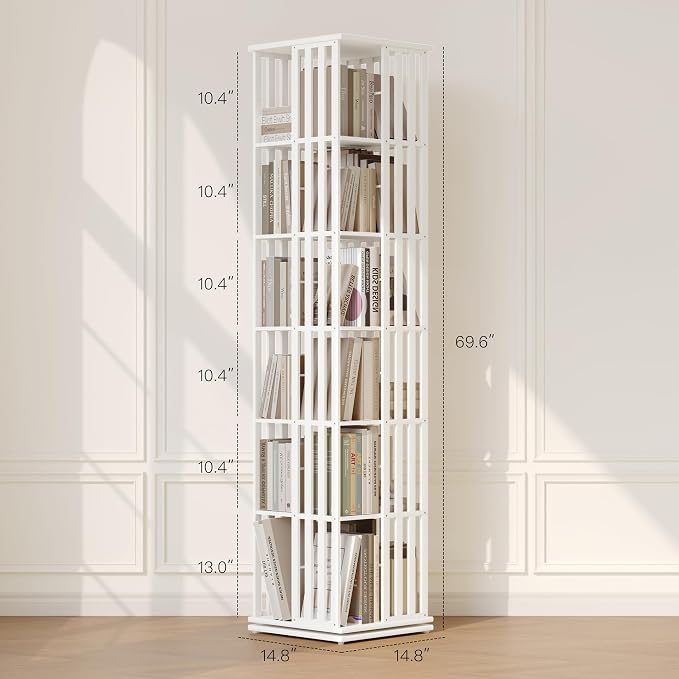 YOWOS Rotating Bookshelf Tower, 360° Display Spinning Bookcase, Bamboo - Image 3