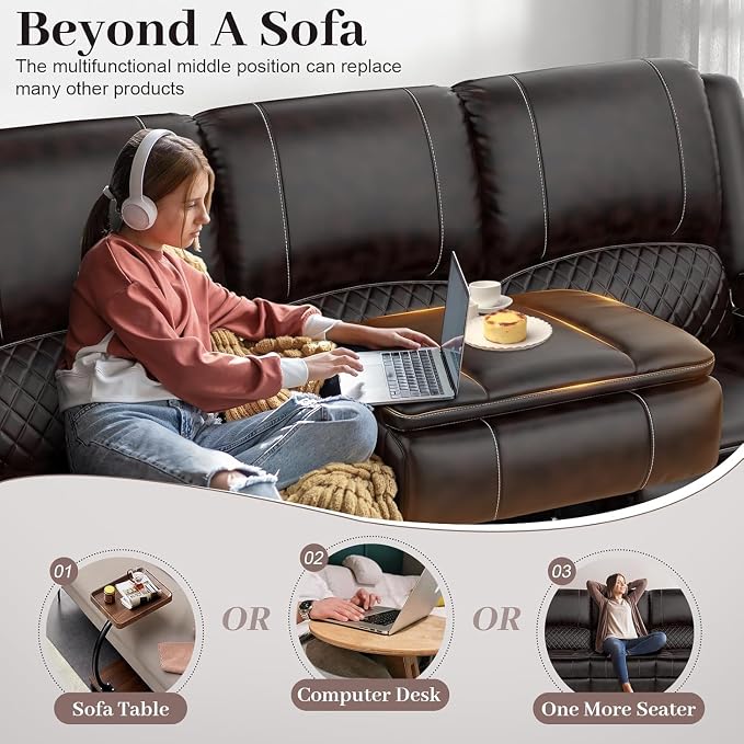 Yolsali 3-Seater Recliner Sofa, Manual Reclining Couch - Image 3