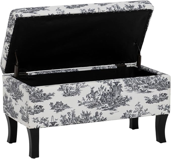 Linon Stephanie Black and White Toile Fully Upholstered Bench - Image 9